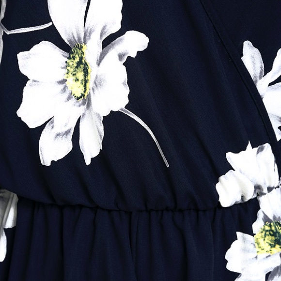 Lulus Flow On Navy Blue Floral Print Romper Medium - Picture 6 of 14